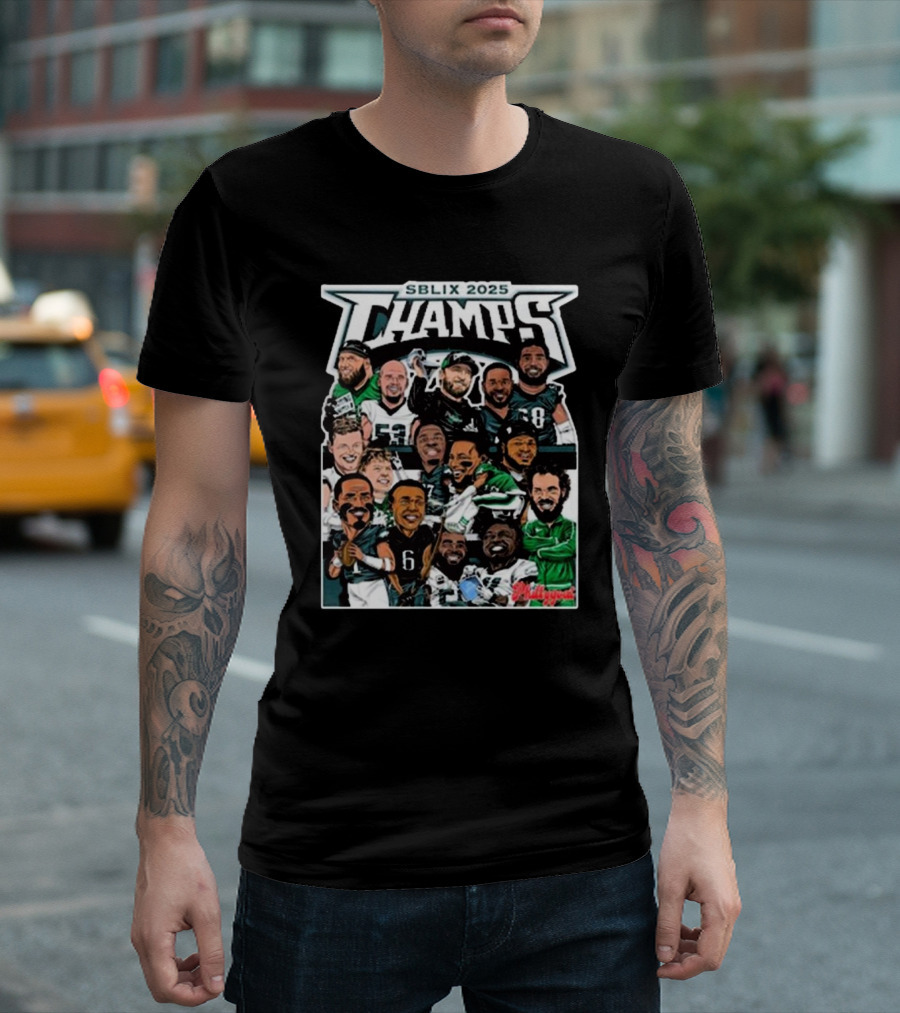 SBLIX 2025 Champs Phillygoat Philadelphia Eagles Caricatures Dream Team T-Shirt