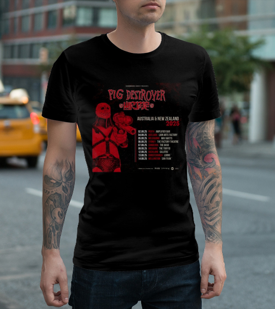 Pig Destroyer With Wormrot Australia New Zealand Tour Dates 2025 Perth Adelaide Melbourne Sydney Canberra Brisbane Auckland Christchurch Wellington T-Shirt