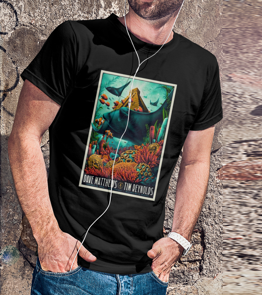 Dave Matthews Band Tim Reynolds Moon Palace Riviera Maya Mexico January 26 2025 Underwater Pyramid Rays Coral T-Shirt