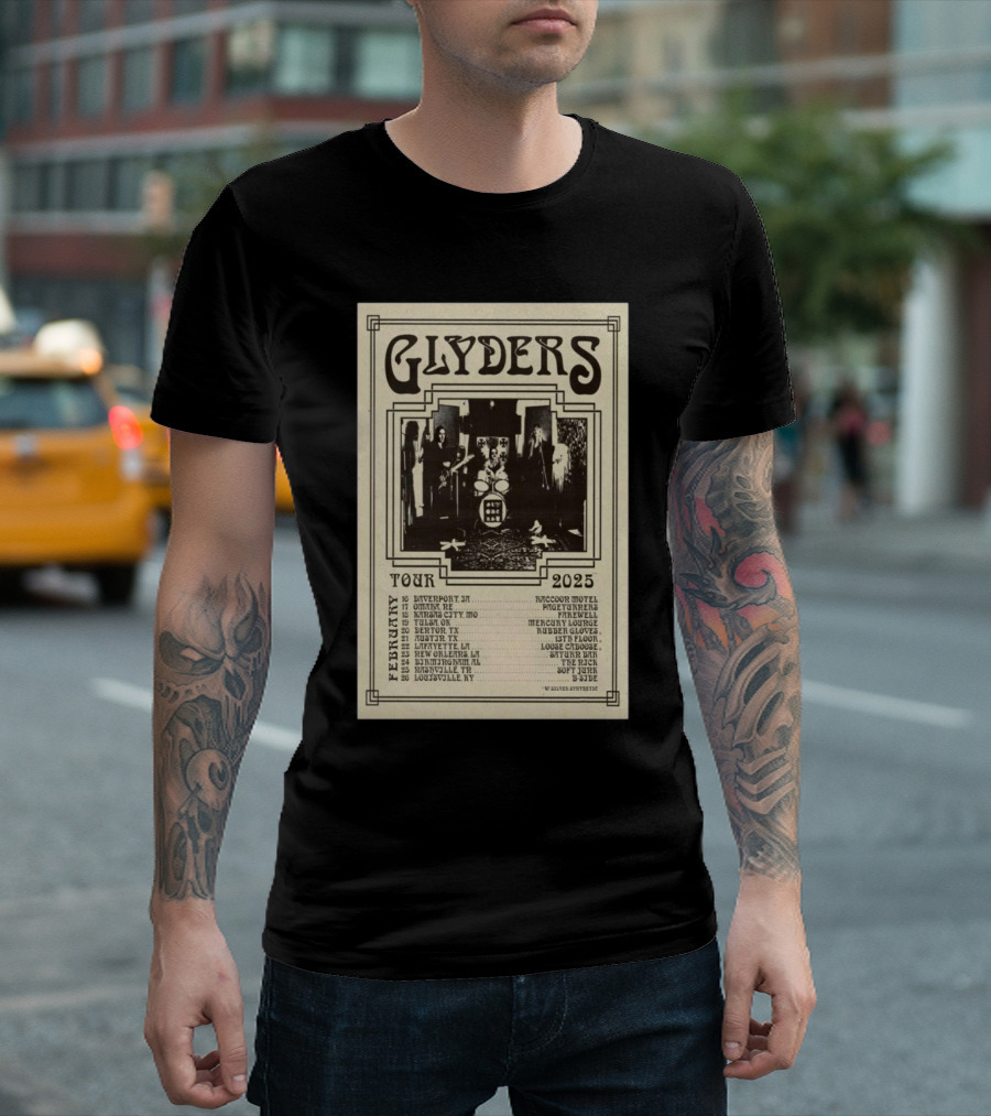 Glyders February Tour 2025 Featuring Davenport Omaha Kansas City Tulsa Denton Austin Lafayette New Orleans Birmingham Louisville T-Shirt