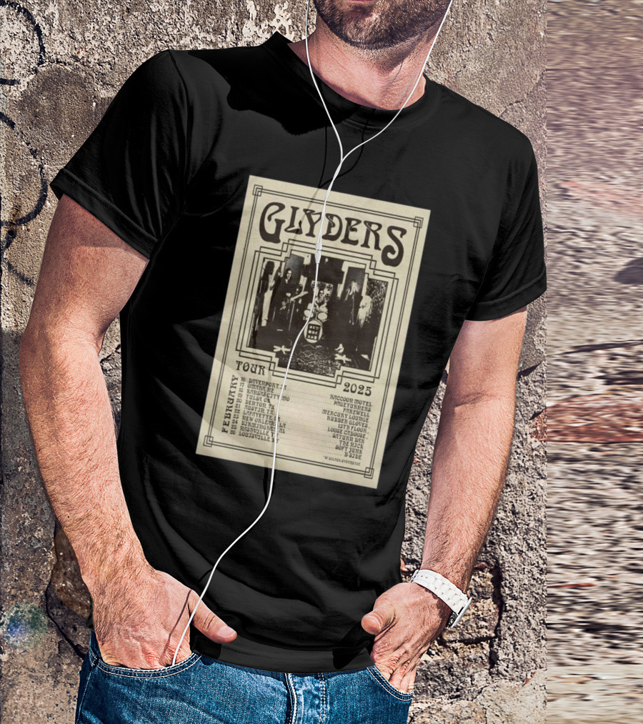Glyders February Tour 2025 Featuring Davenport Omaha Kansas City Tulsa Denton Austin Lafayette New Orleans Birmingham Louisville T-Shirt