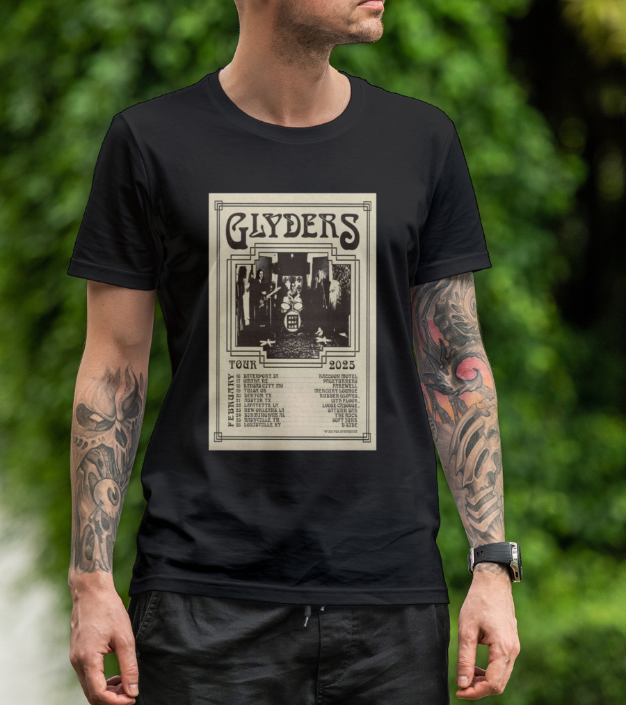 Glyders February Tour 2025 Featuring Davenport Omaha Kansas City Tulsa Denton Austin Lafayette New Orleans Birmingham Louisville T-Shirt