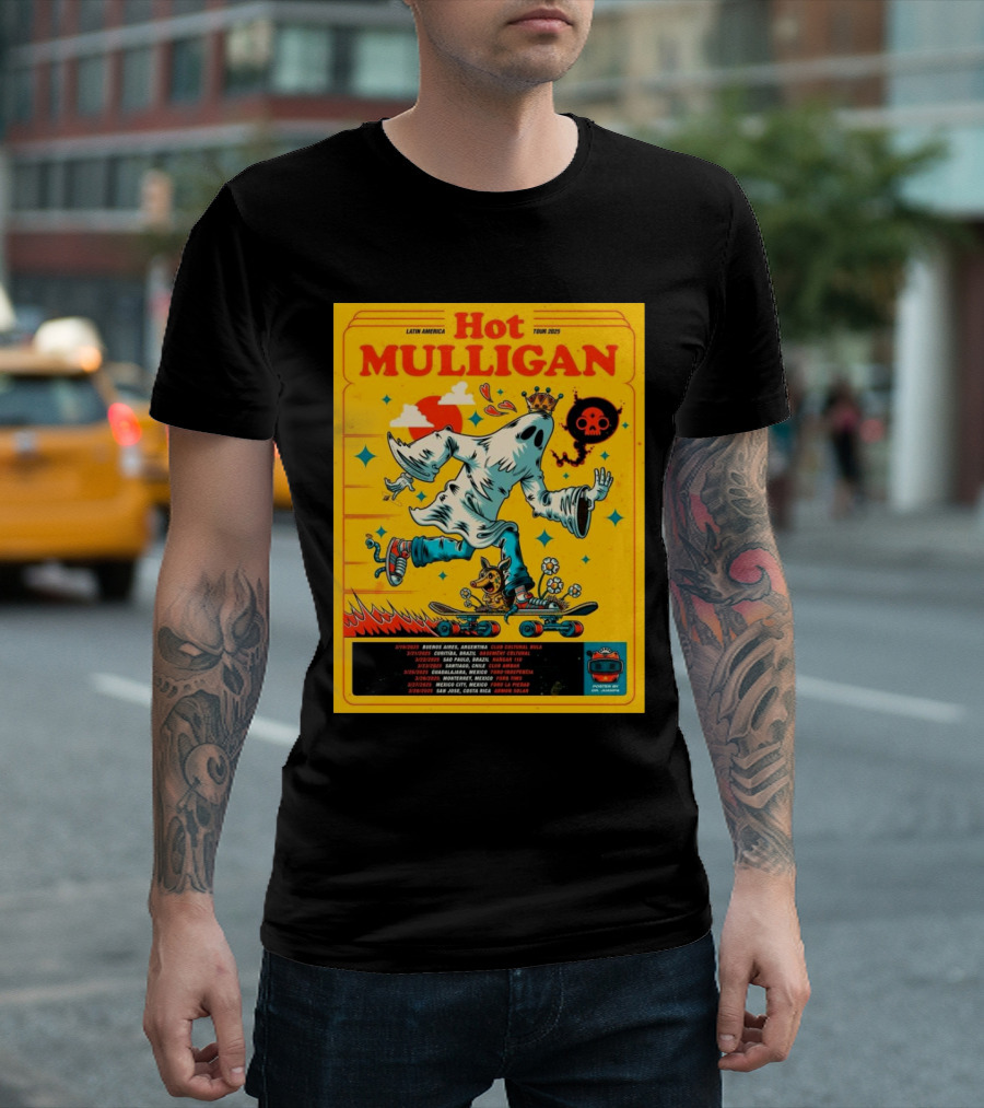 Hot Mulligan 2025 Latin American Tour Buenos Aires Club Cultural Bula Ghost Skateboarding Illustration T-Shirt
