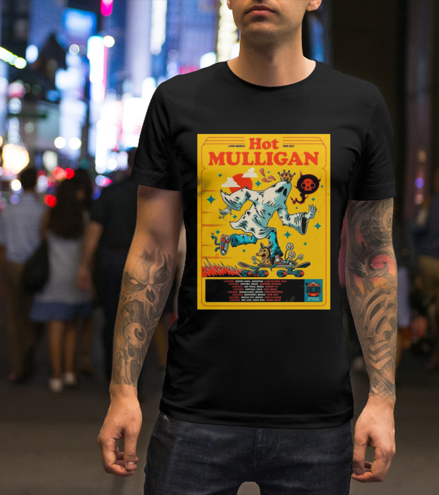 Hot Mulligan 2025 Latin American Tour Buenos Aires Club Cultural Bula Ghost Skateboarding Illustration T-Shirt