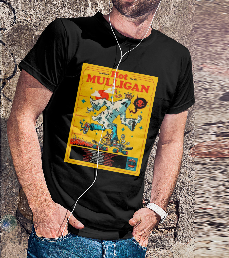 Hot Mulligan 2025 Latin American Tour Buenos Aires Club Cultural Bula Ghost Skateboarding Illustration T-Shirt