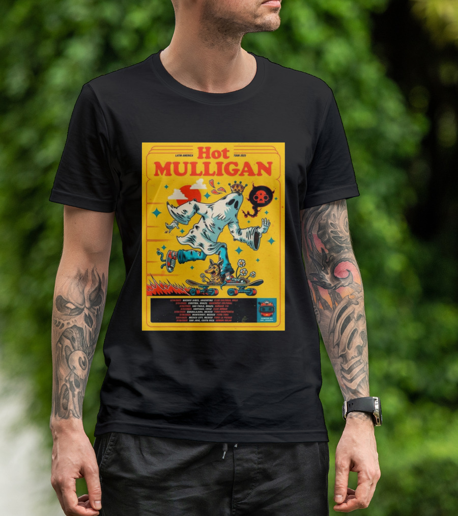 Hot Mulligan 2025 Latin American Tour Buenos Aires Club Cultural Bula Ghost Skateboarding Illustration T-Shirt