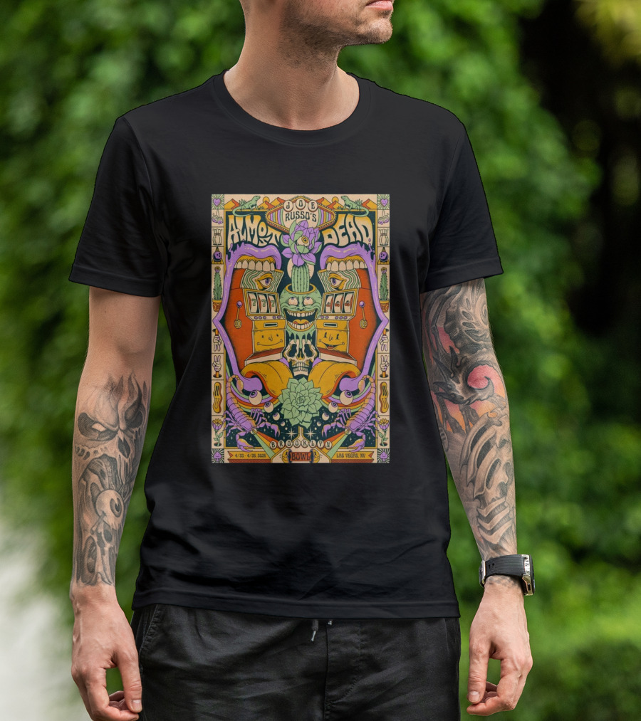 Joe Russo's Almost Dead April 23-25 2025 Brooklyn Bowl Las Vegas Colorful Cactus And Slot Machine Design T-Shirt