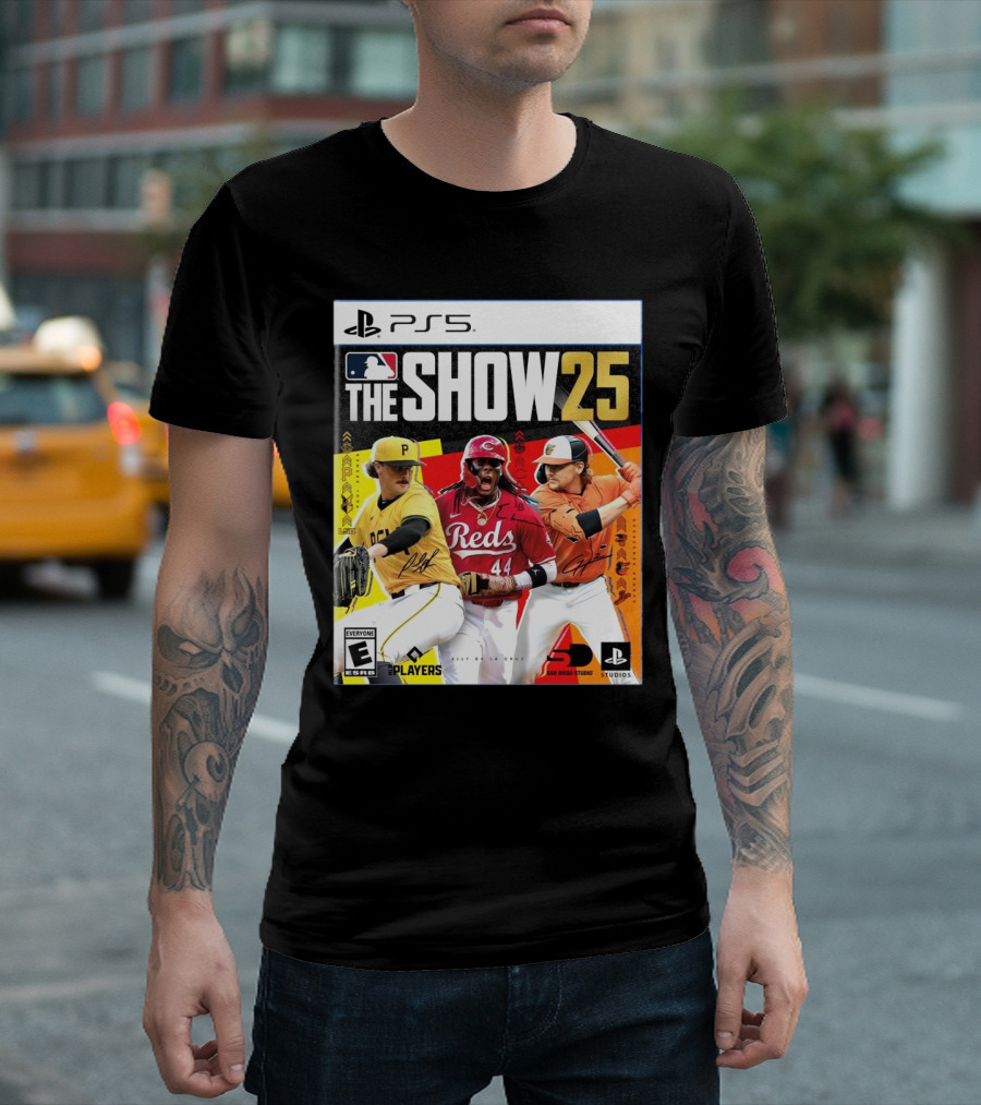 PS5 MLB The Show 25 Paul Skenes Elly De La Cruz Gunnar Henderson Cover Art T-Shirt