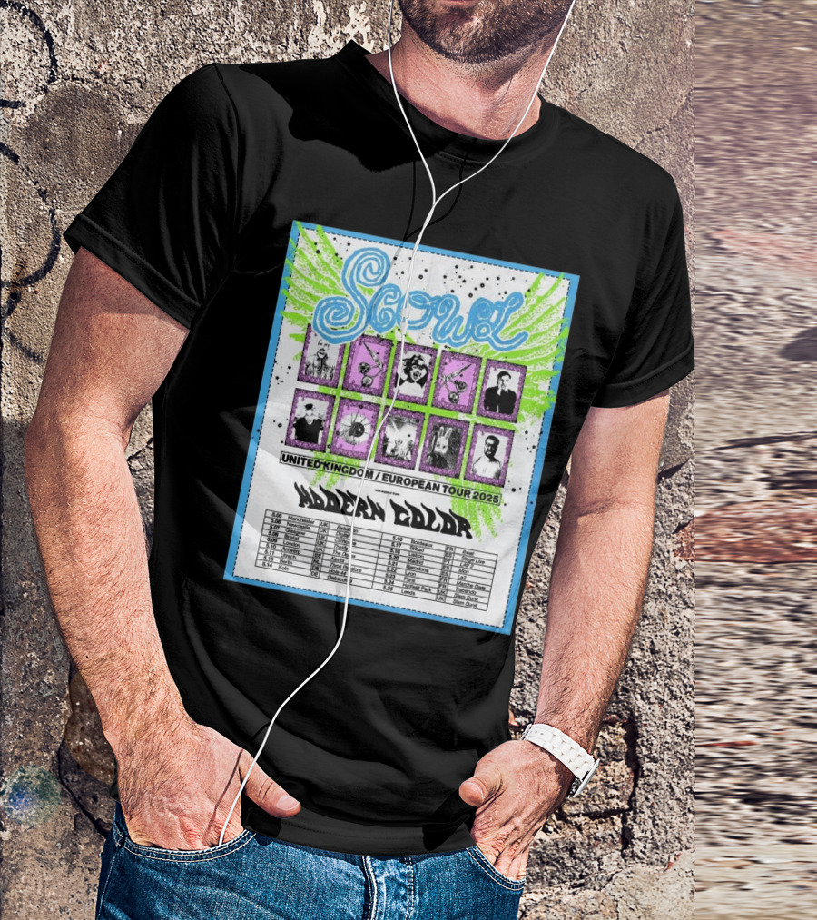 Scowl United Kingdom European Tour 2025 Featuring Modern Color Manchester Newcastle Dates T-Shirt