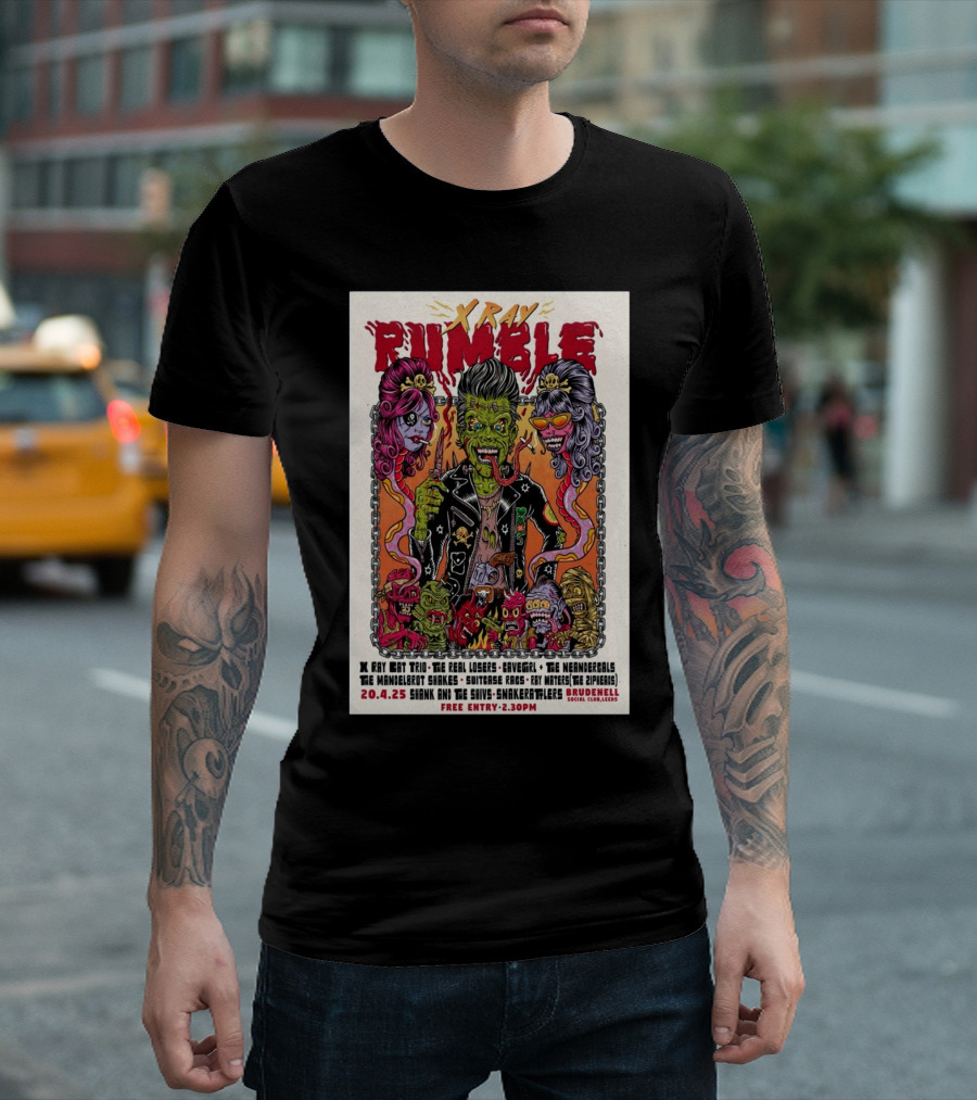 Xray Rumble April 4 2025 Leeds UK X Ray Cat Trio The Real Losers Cavegirl The Neandergals The Mandelbrot Shakes T-Shirt