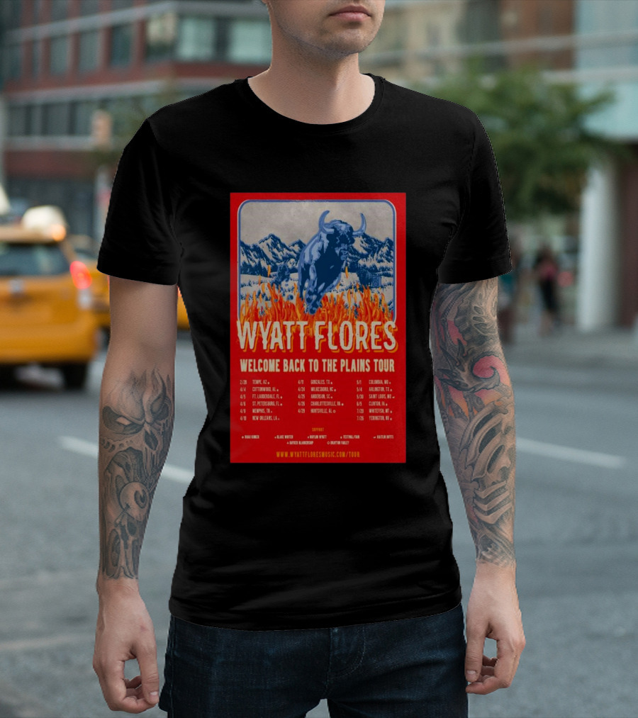 Wyatt Flores Welcome Back to the Plains Tour 2025 with Tour Dates and Locations Including Tempe AZ and Cottonwood AL T-Shirt