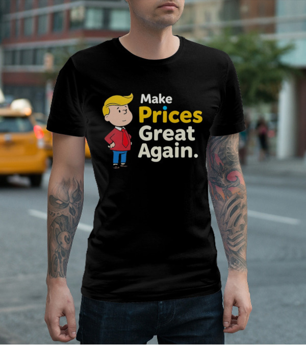 Make Prices Great Again Cartoon Character Red Tie Blue Pants T-Shirt