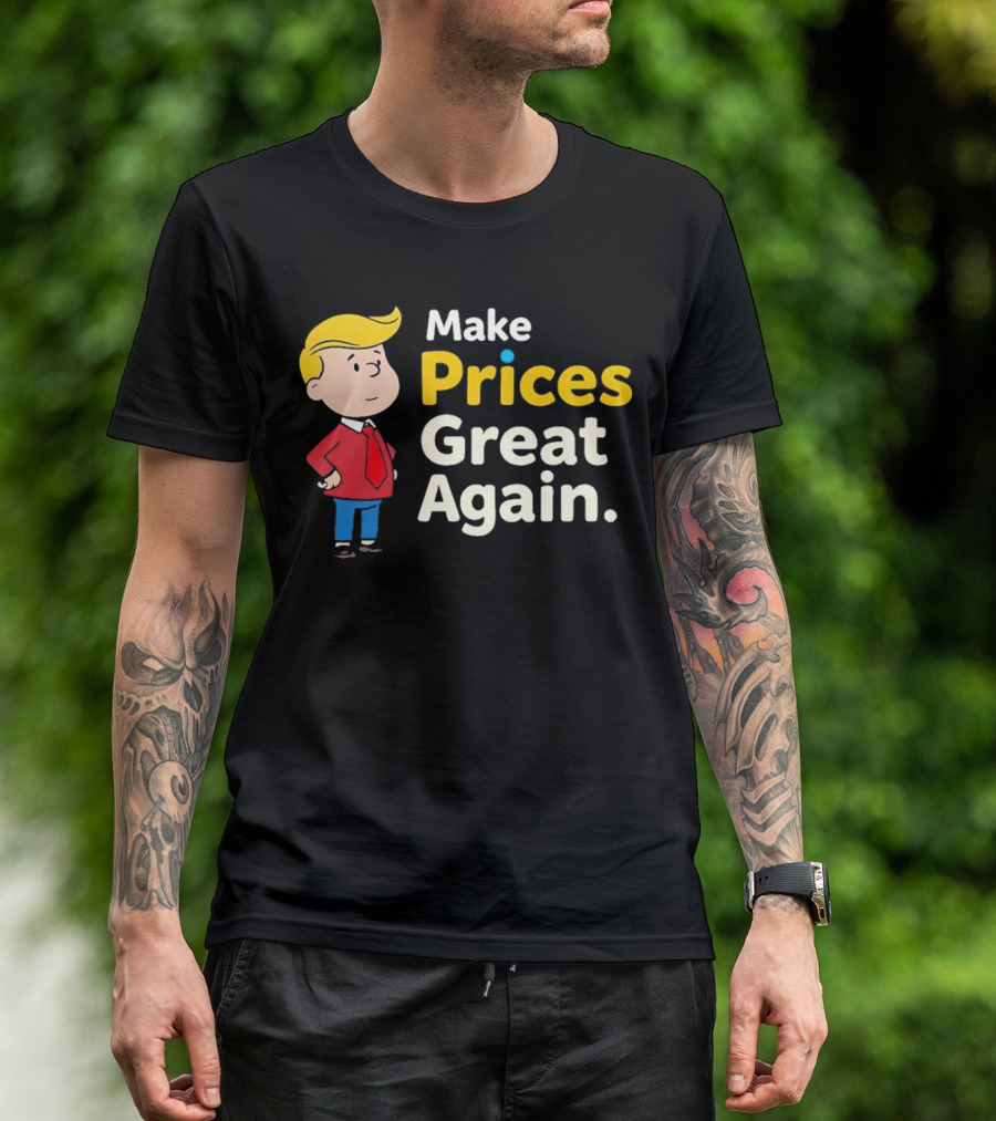 Make Prices Great Again Cartoon Character Red Tie Blue Pants T-Shirt