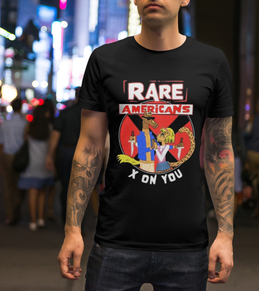 Rare Americans X On You Two Characters Holding Knives Circular Badge T-Shirt