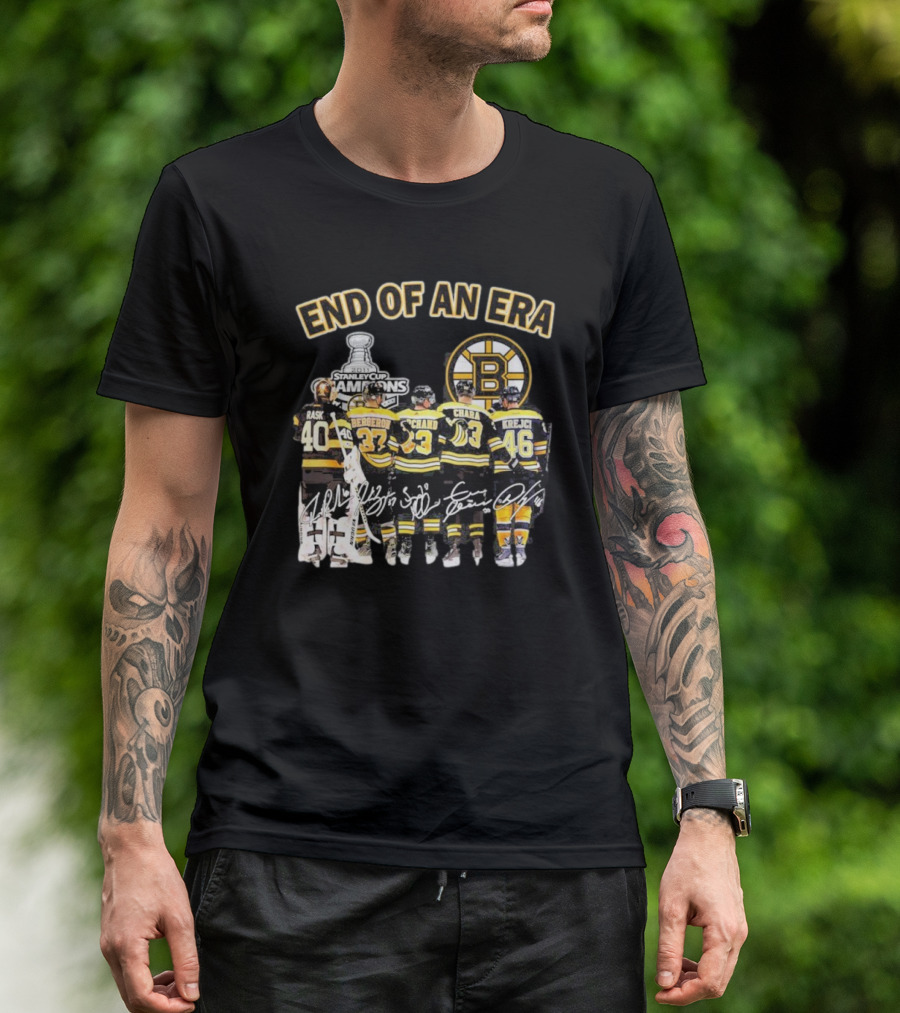Stanley Cup Champions End Of An Era Rask Bergeron Chara Krejci Signatures Bruins T-Shirt