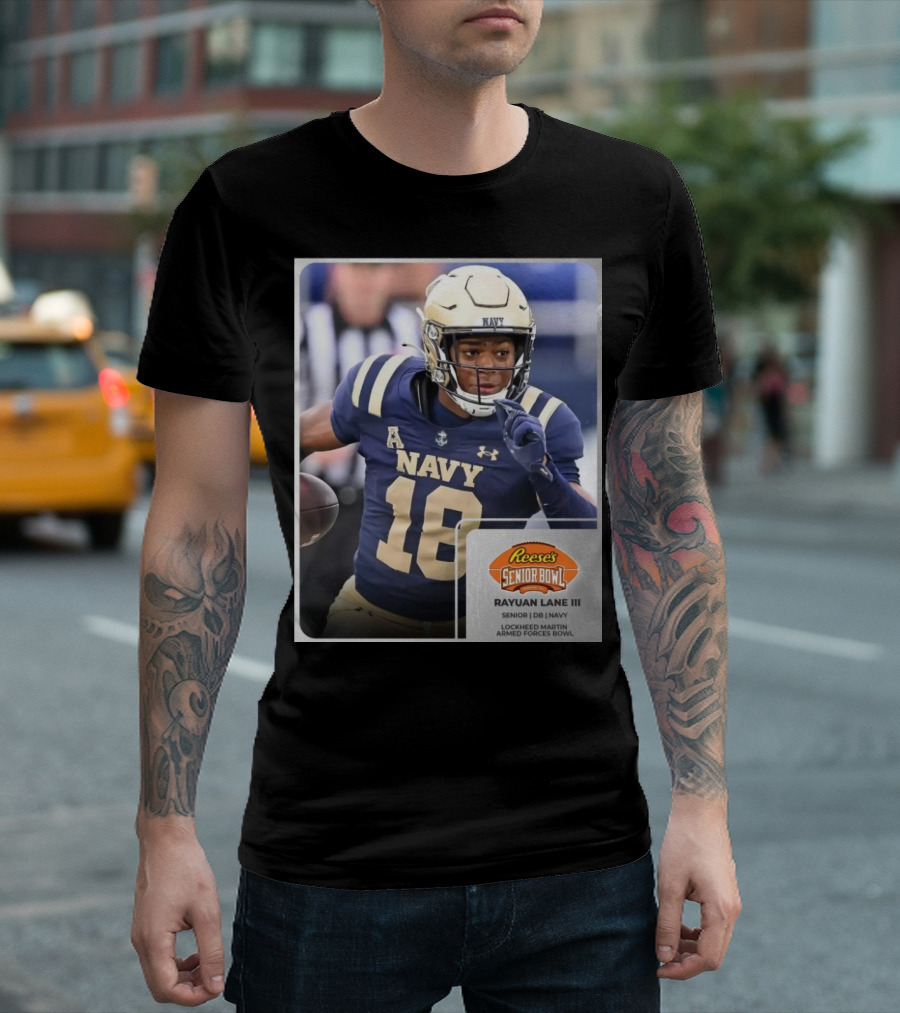 Reese's Senior Bowl Rayuan Lane III Navy Football Lockheed Martin Armed Forces Bowl T-Shirt