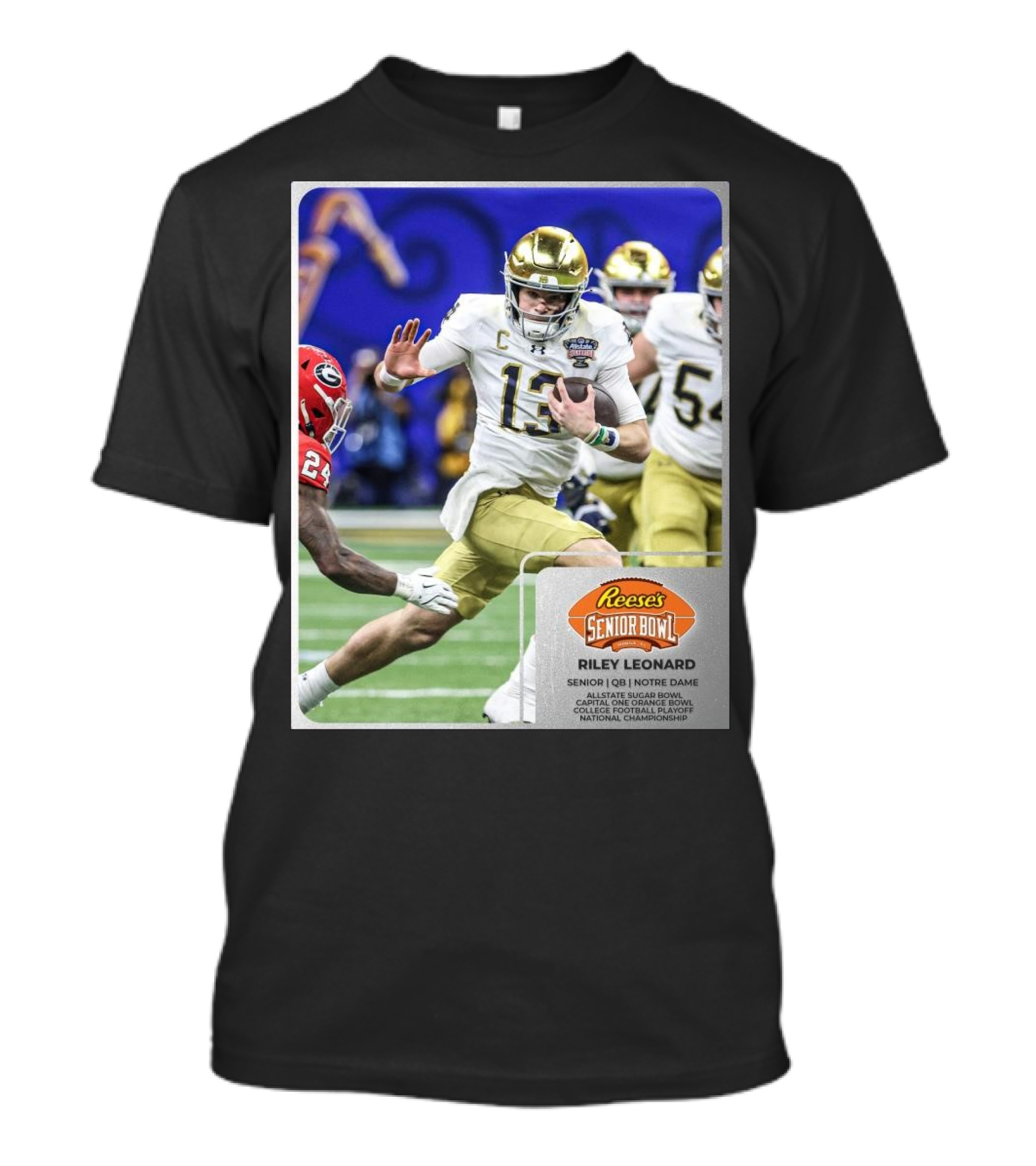 Reese's Senior Bowl Riley Leonard Notre Dame QB Allstate Sugar Bowl Orange Bowl College Football Playoff National Championship T-Shirt