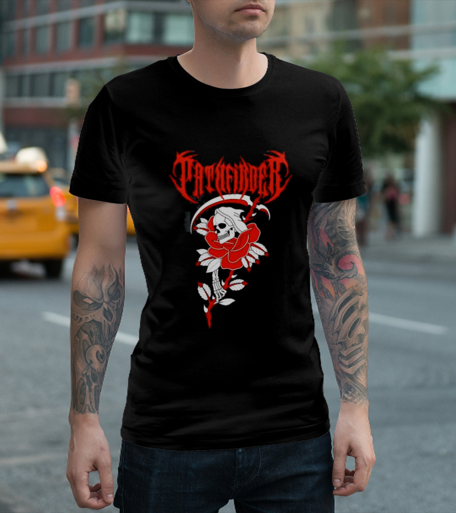 Reaper Skull with Scythe and Red Rose Gothic Aesthetic T-Shirt