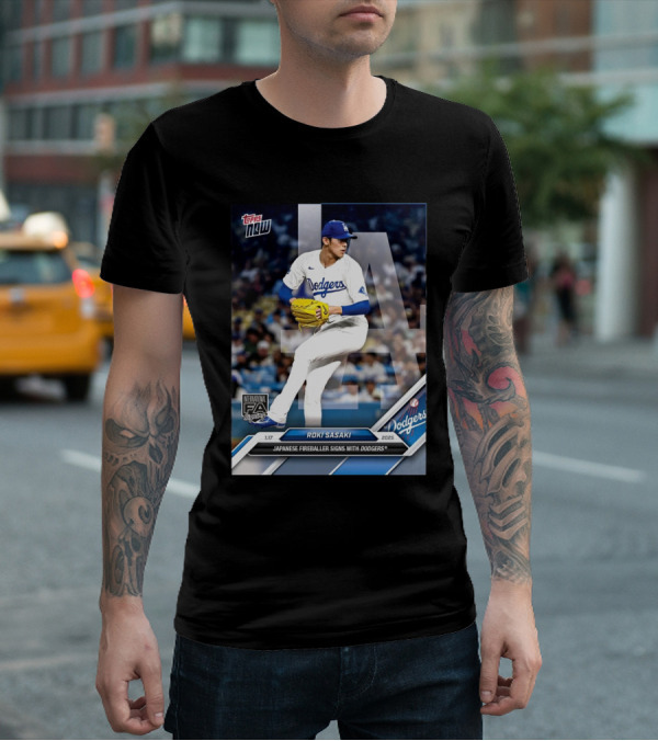 Topps Now Roki Sasaki 2025 International FA Signing Dodgers T-Shirt