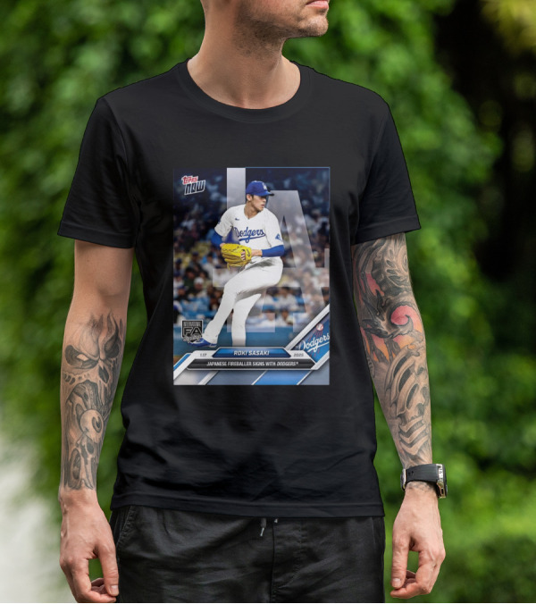 Topps Now Roki Sasaki 2025 International FA Signing Dodgers T-Shirt