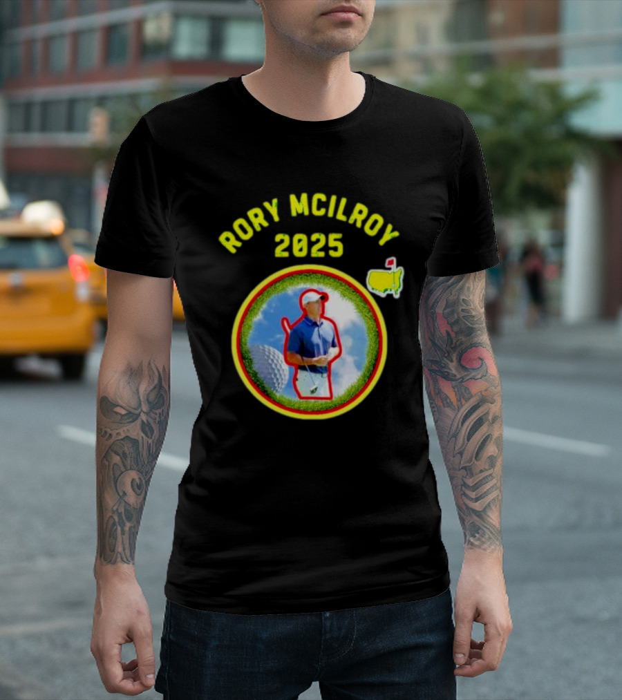 Rory McIlroy 2025 Masters Tournament Vintage Golf Circle Clouds Fairway T-Shirt