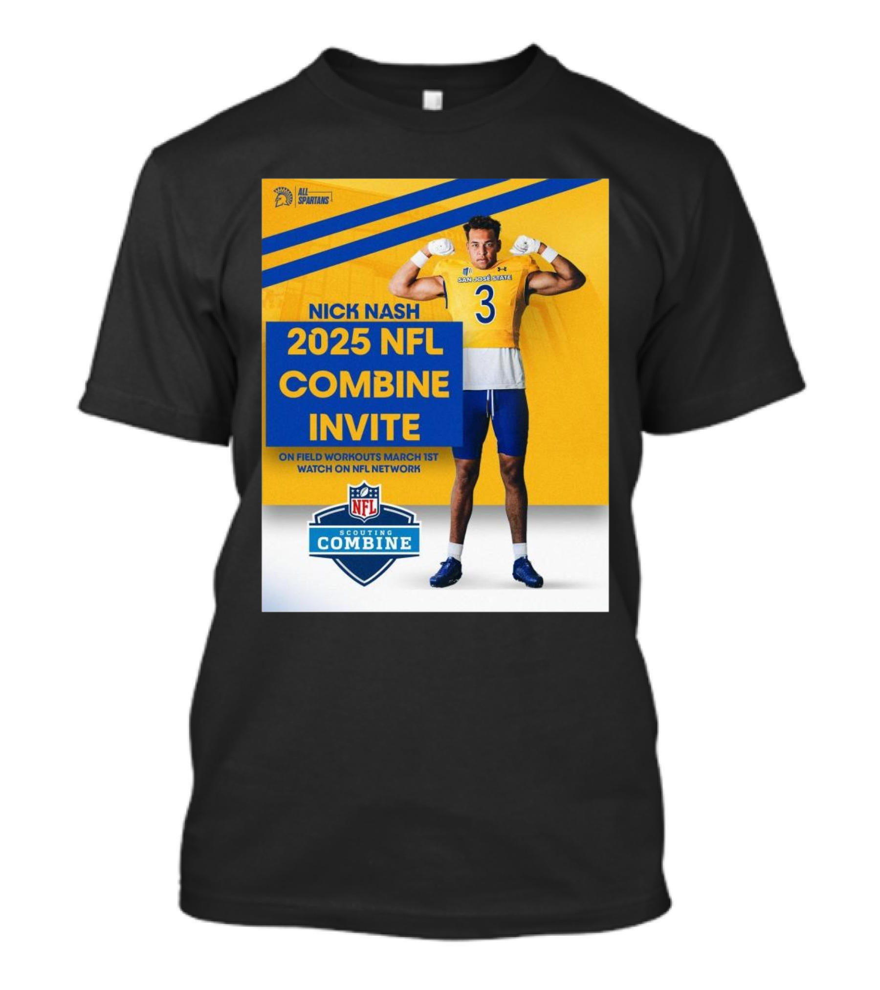 Nick Nash San José State Spartans 2025 NFL Combine Invite On Field Workouts March 1st NFL Network T-Shirt