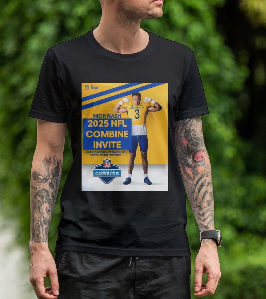 Nick Nash San José State Spartans 2025 NFL Combine Invite On Field Workouts March 1st NFL Network T-Shirt