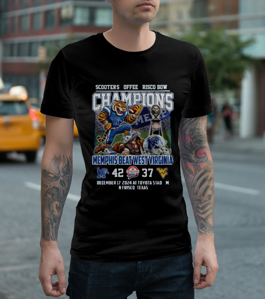 Scooters Coffee Frisco Bowl Champions Memphis Beat West Virginia December 17 2024 T-Shirt