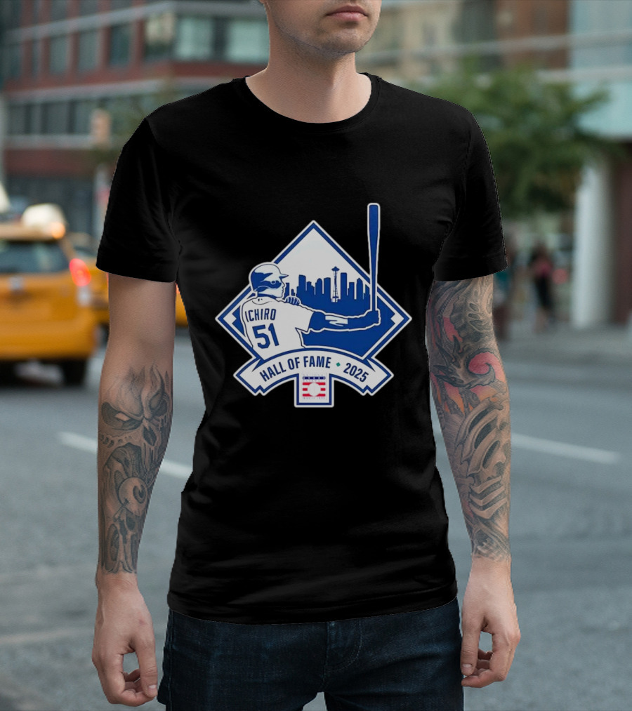 Seattle Mariners Ichiro 51 Hall Of Fame 2025 Skyline Baseball T-Shirt
