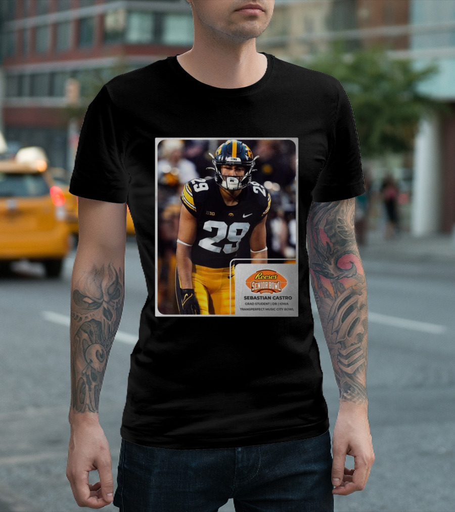 Reese's Senior Bowl Sebastian Castro Grad Student DB Iowa Transperfect Music City Bowl T-Shirt