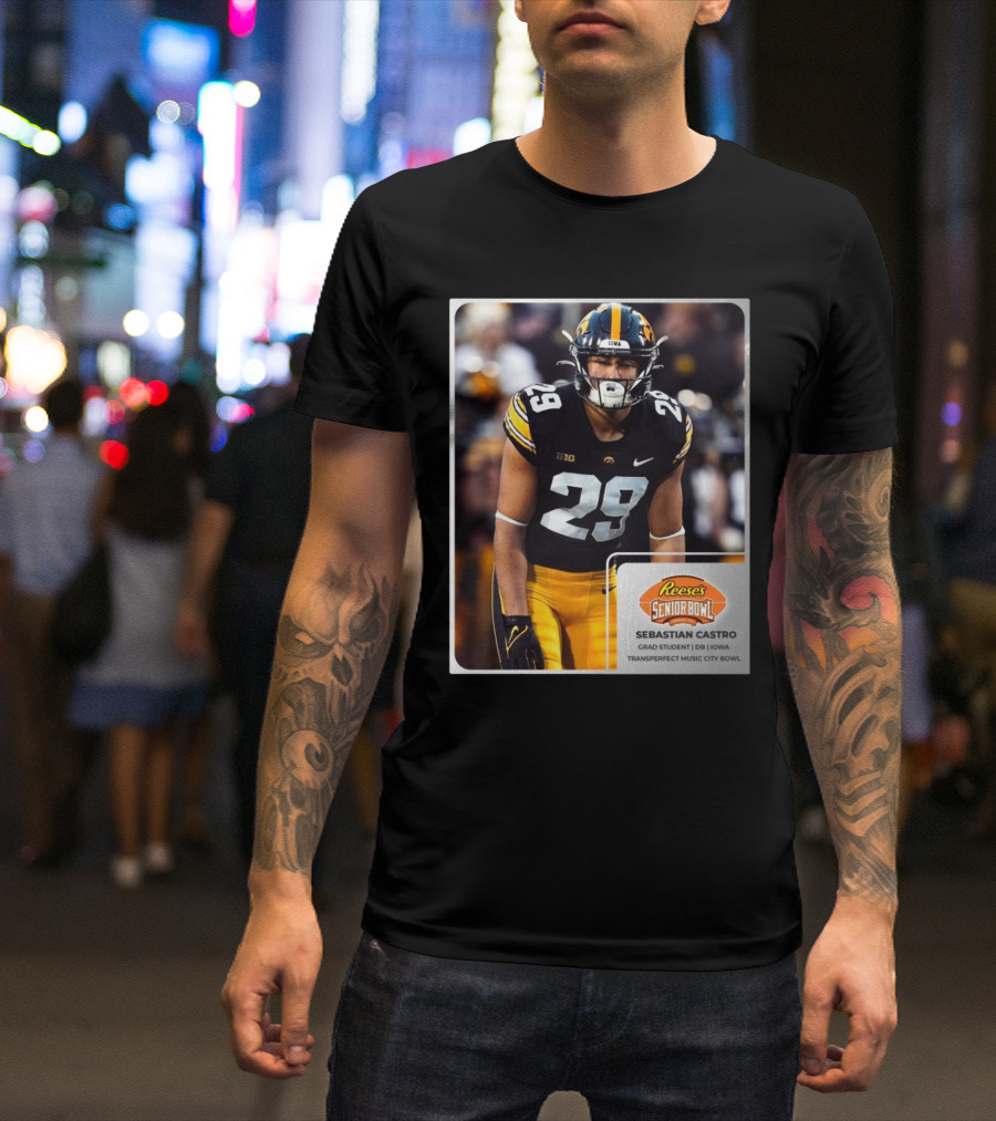 Reese's Senior Bowl Sebastian Castro Grad Student DB Iowa Transperfect Music City Bowl T-Shirt