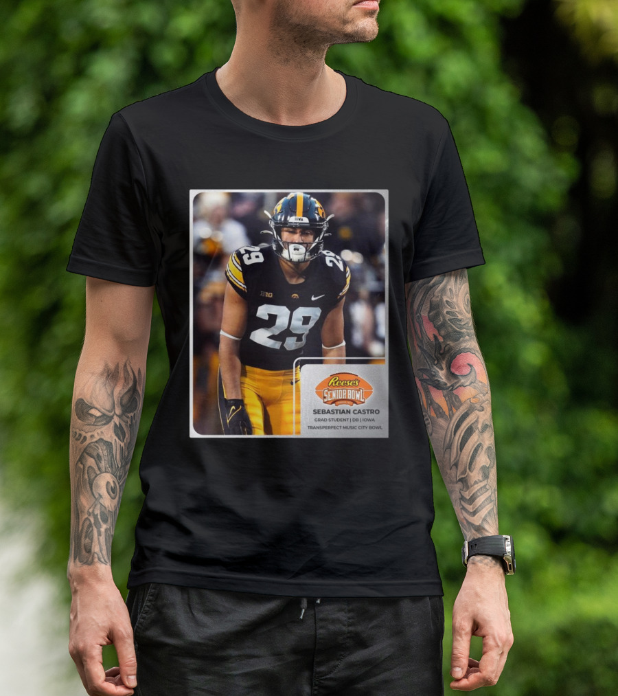 Reese's Senior Bowl Sebastian Castro Grad Student DB Iowa Transperfect Music City Bowl T-Shirt