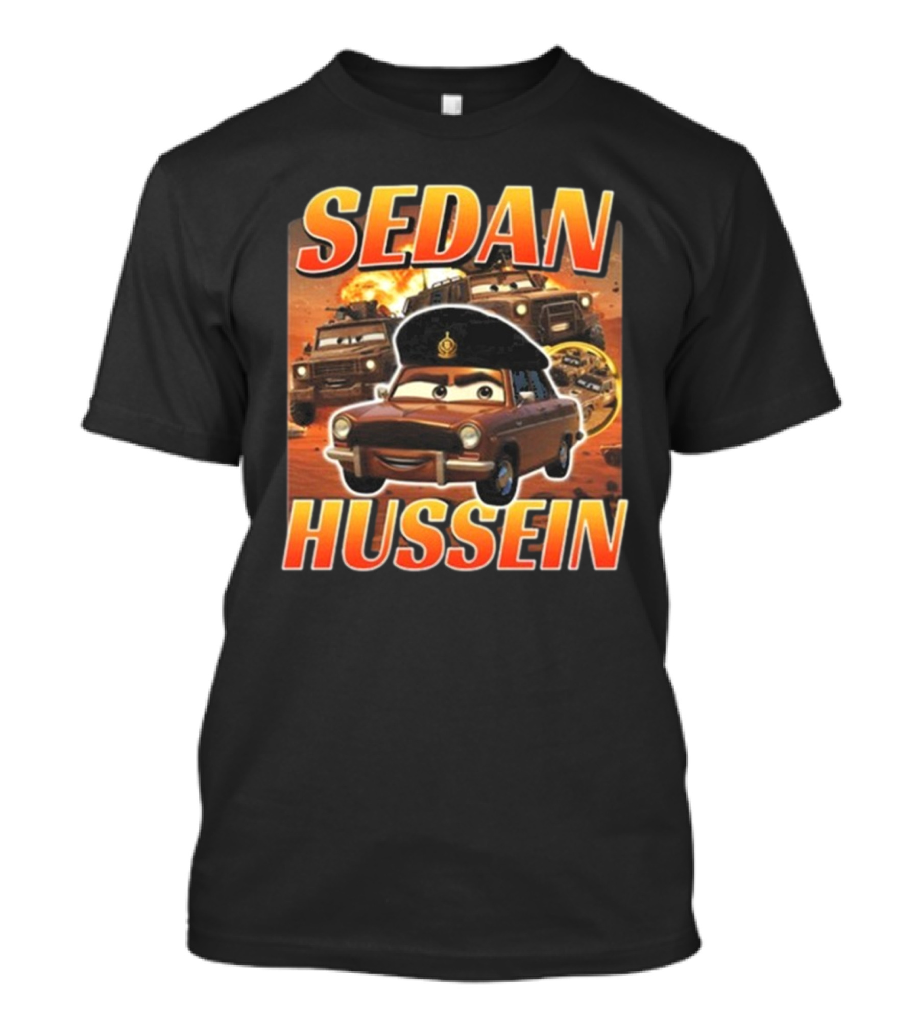 Sedan Hussein Military Vehicles Cartoon Parody T-Shirt