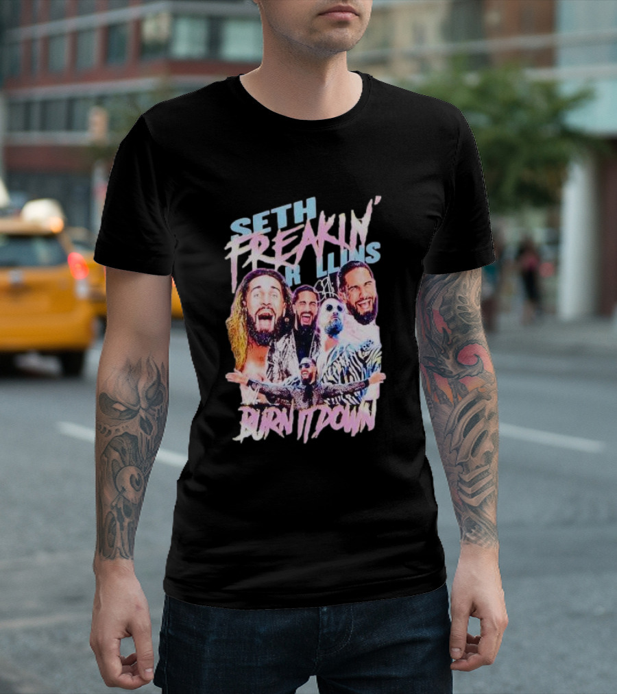 Seth Rollins Freakin' Burn It Down WWE Wrestler Collage T-Shirt