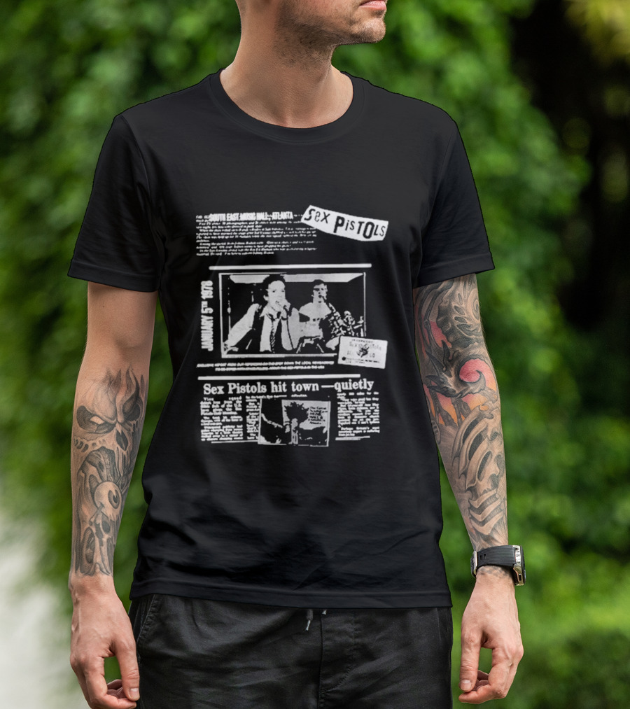 Sex Pistols Hit Town Quietly Live In The USA '78 South East Music Hall Atlanta Concert Newspaper Style Design T-Shirt