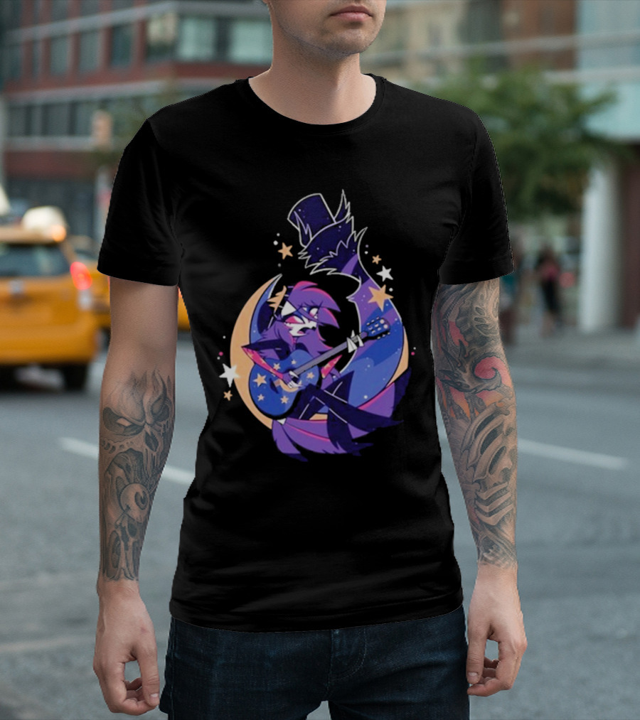 Sharkrobot I Will Be Okay Celestial Guitarist Fox in Top Hat with Stars and Moon T-Shirt