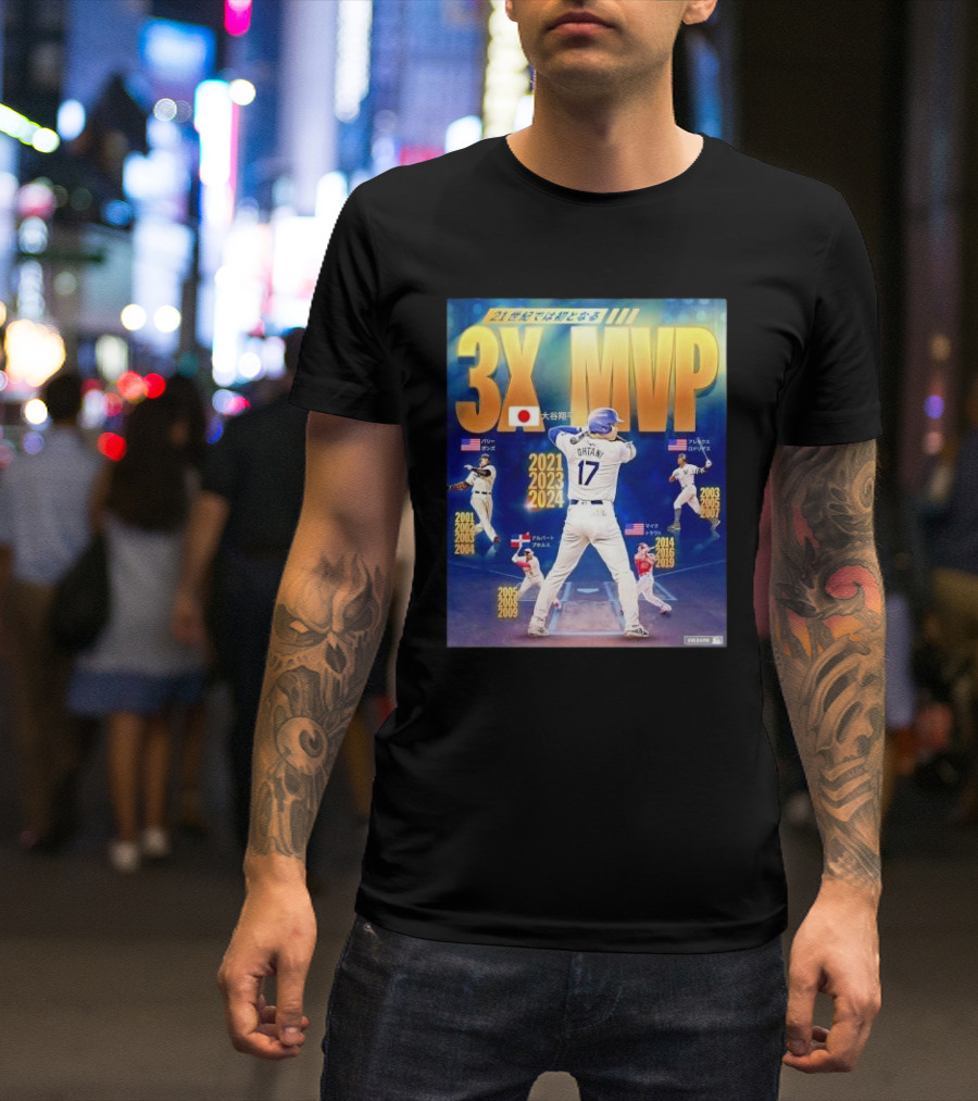 3X MVP Shohei Ohtani 2021 2023 2024 Los Angeles Dodgers Baseball T-Shirt