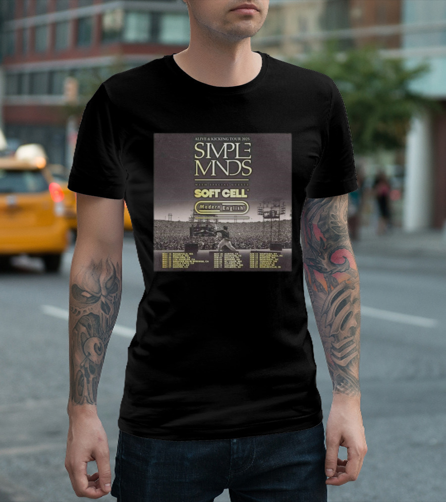 Alive And Kicking Tour 2025 Simple Minds Soft Cell Modern English North America T-Shirt