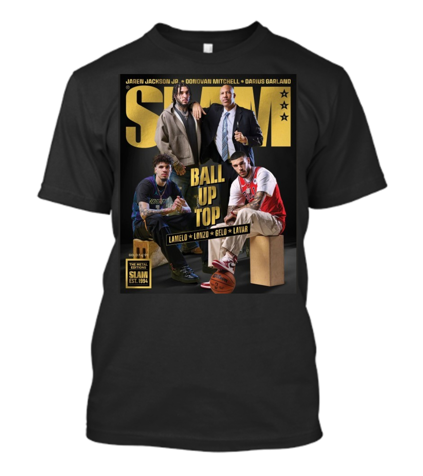 Slam 2025 Ball Up Top Gold Metal Edition Lamelo Lonzo Gelo Lavar T-Shirt