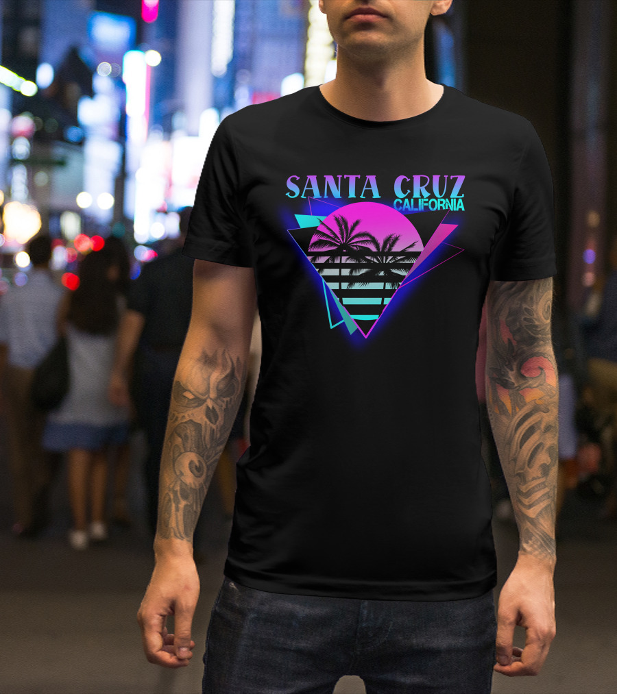 Santa Cruz California 70er 80er Retro Palm Trees Neon Triangle T-Shirt