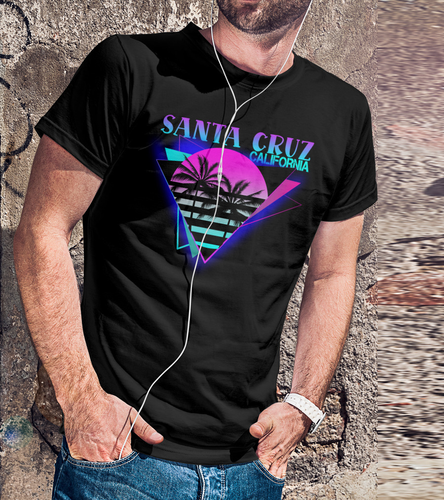 Santa Cruz California 70er 80er Retro Palm Trees Neon Triangle T-Shirt