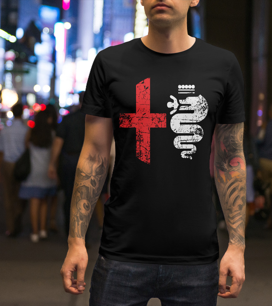 Alfa Car Drivers Stylish Grunge Red Cross Serpent T-Shirt