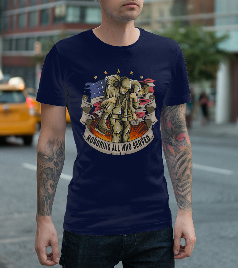 Honoring All Who Served American Army Veterans Holding Friends T-Shirt