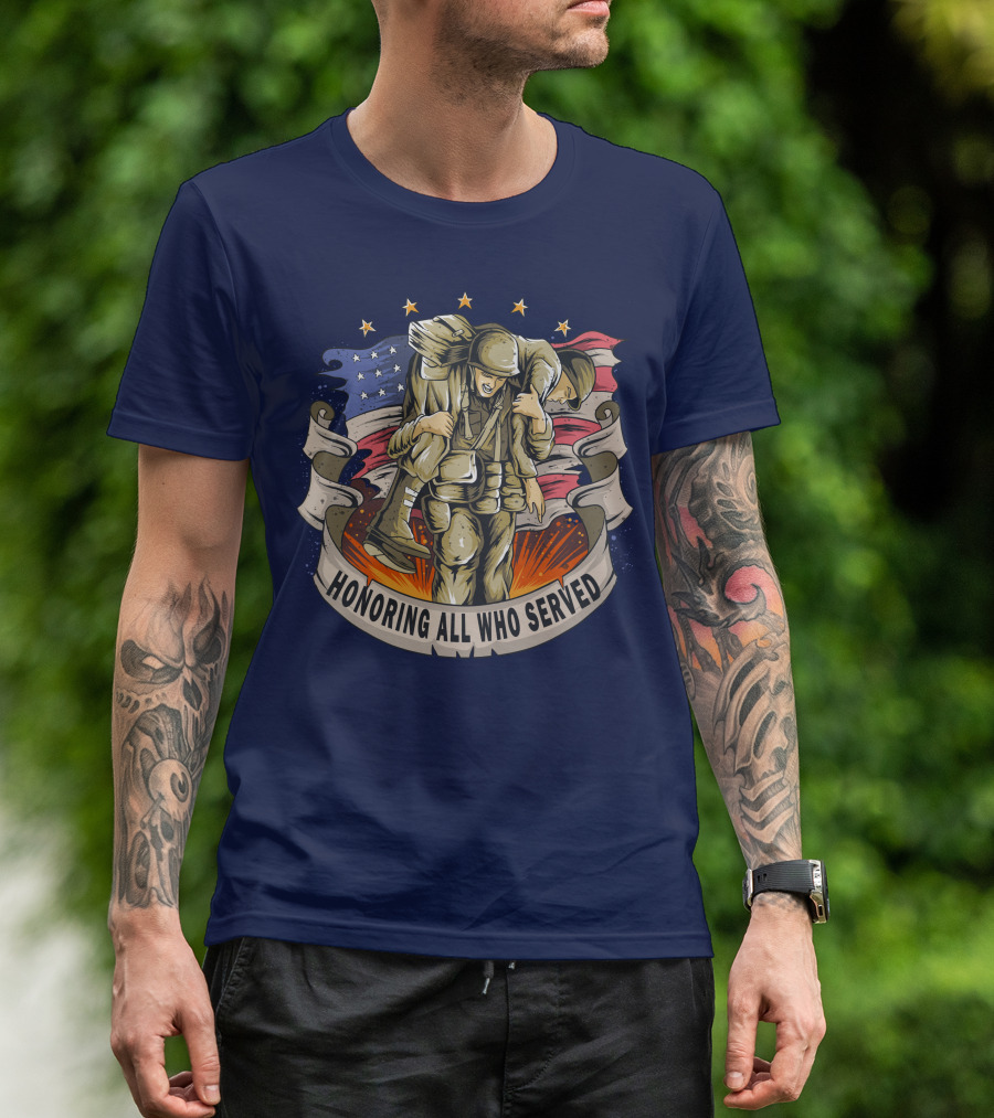 Honoring All Who Served American Army Veterans Holding Friends T-Shirt