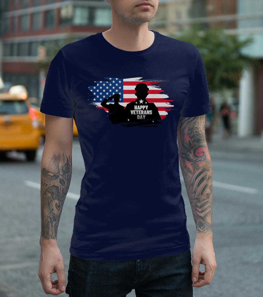 Happy Veterans Day Flag with Saluting T-Shirt