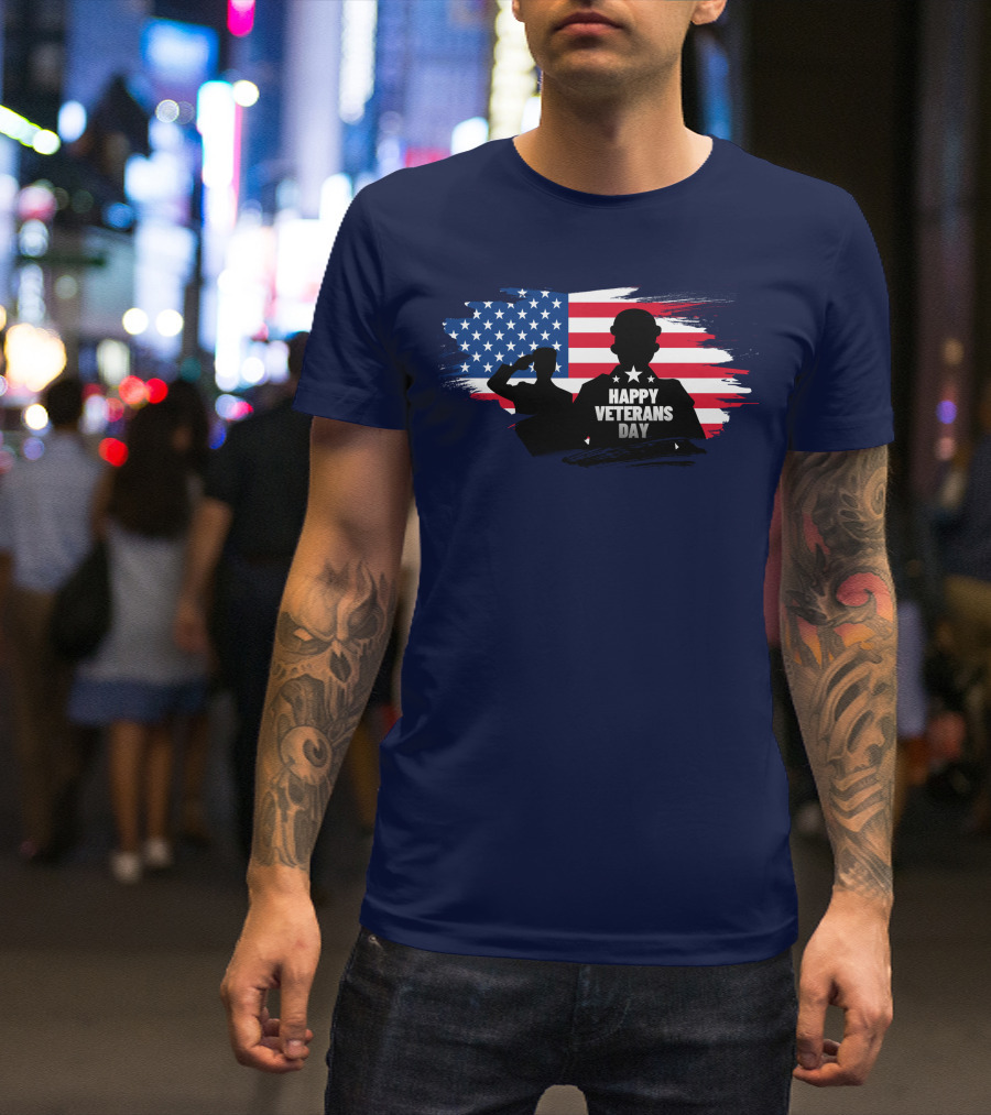 Happy Veterans Day Flag With Saluting T-Shirt