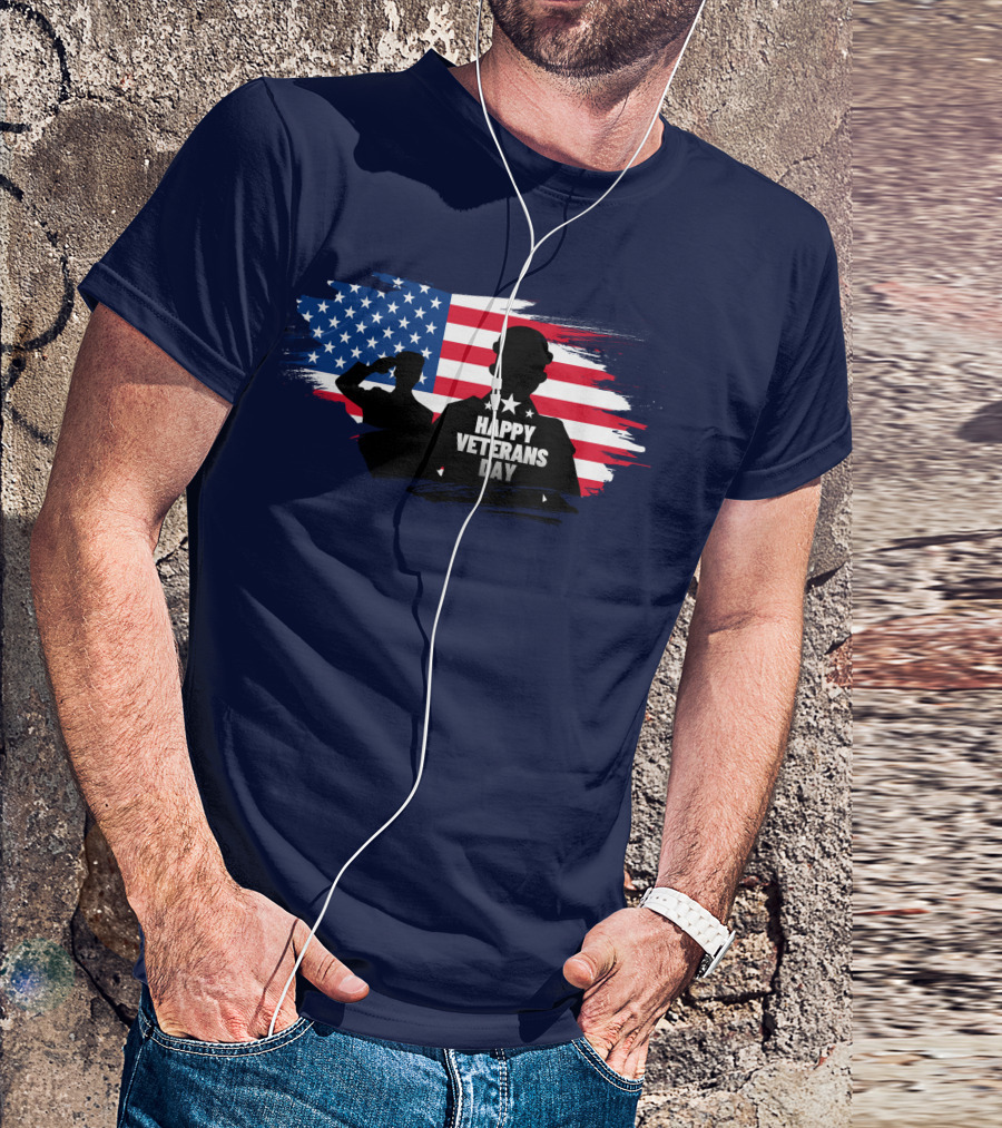 Happy Veterans Day Flag With Saluting T-Shirt