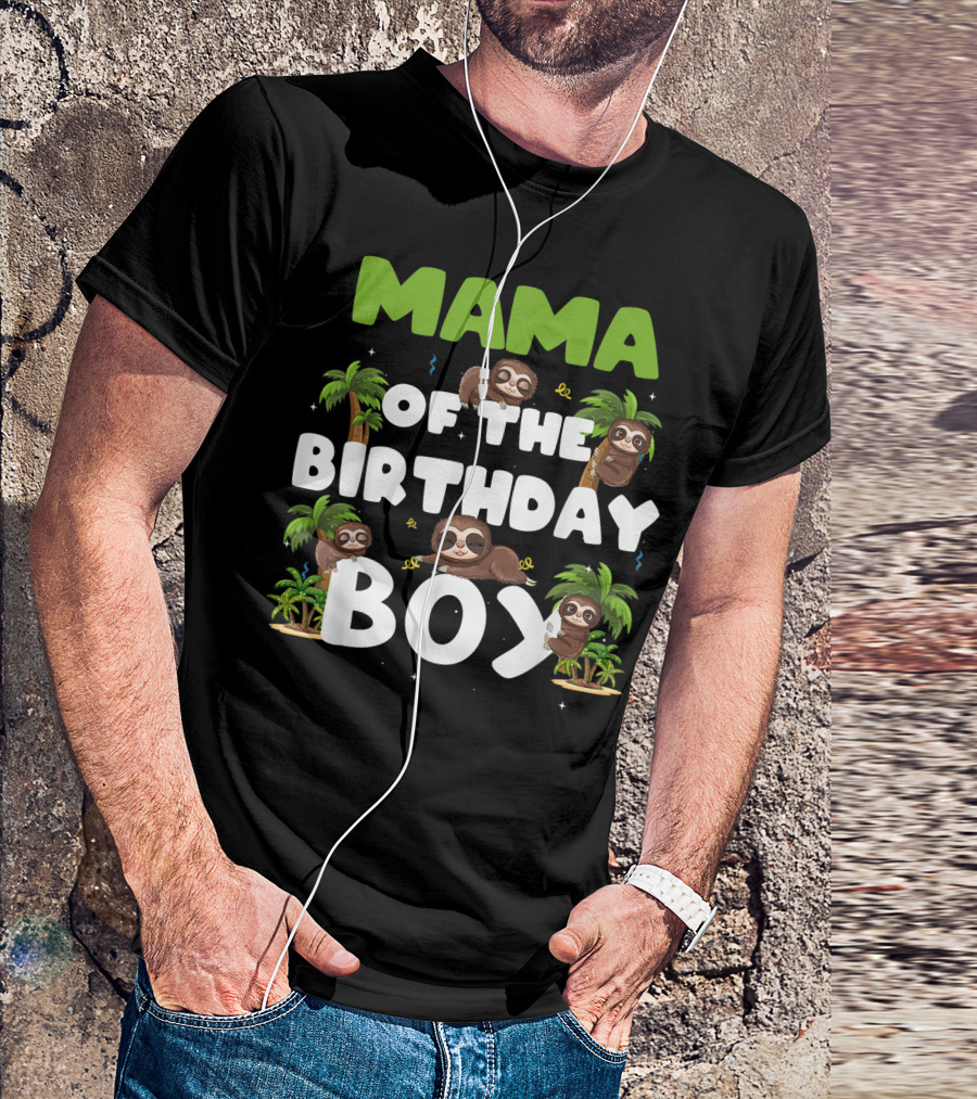 Mama Of The Birthday Boy Sloth Boy Party Family Tropical Palm Trees T-Shirt