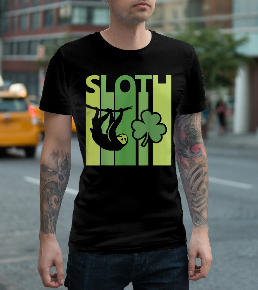 Lucky Sloth Hanging Irish Vintage Shamrock St Patrick's Day T-Shirt
