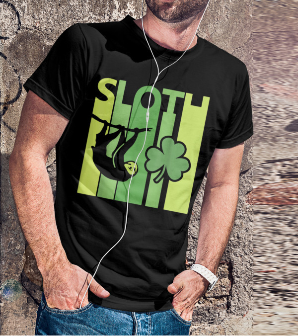 Lucky Sloth Hanging Irish Vintage Shamrock St Patrick's Day T-Shirt